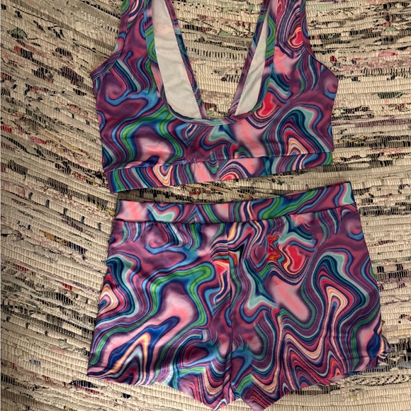 Colorful Swirl Print Two-Piece Rave Set - Picture 2 of 4